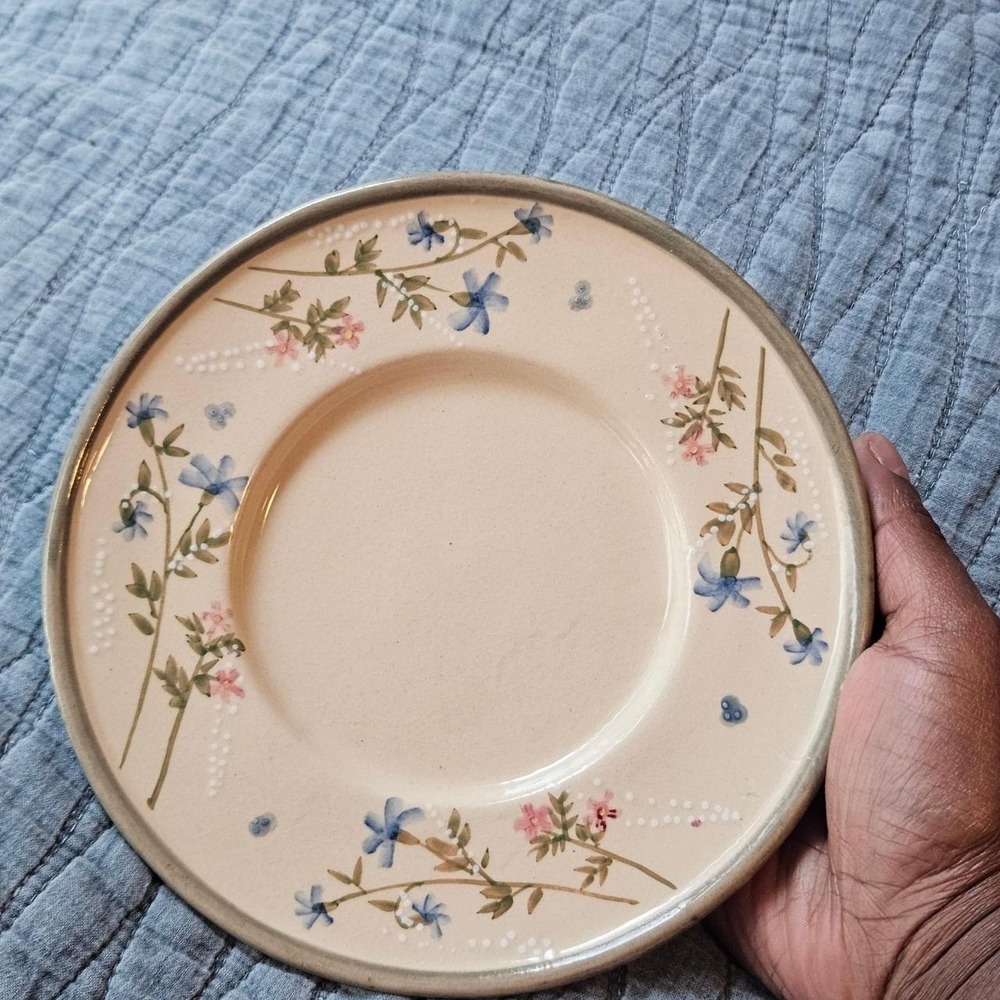 Floralโ Ceramic Saucer Plate Blue Pink Wildflowers Cream 7.5 Inch Cottagecore